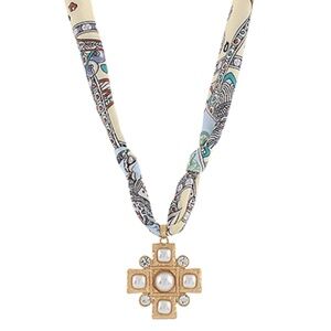 Geometric Cross Pendant Scarf Necklace